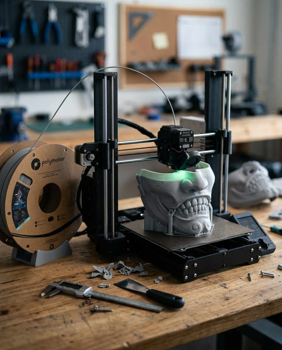Gedetailleerde 3D geprinte cosplay helm en accessoires op flexplaat